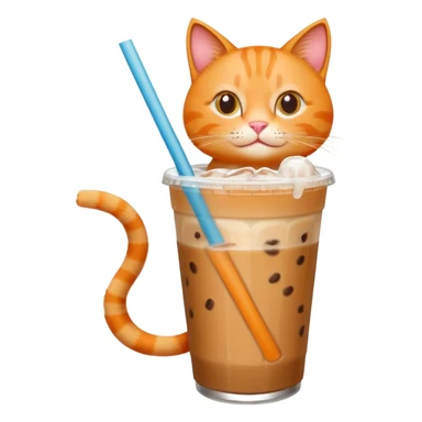 Gato naranja tomando café frio con un popote tomando el popote con sus patitas sticker