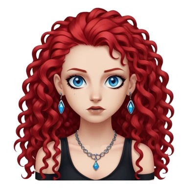 a punk girl with long curly red hair and blue eyes, in a black dress, with piercings sticker