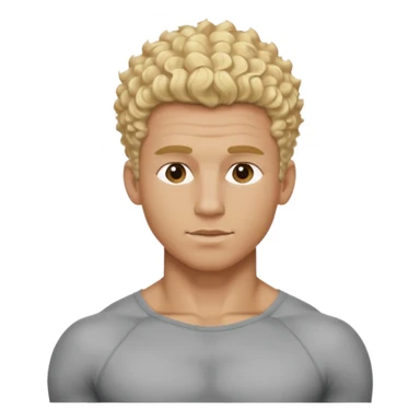 Athletic man with blond curly hair only on the top, straight on sides, thick neck, high top fade with no part, no shirt and show abs sticker