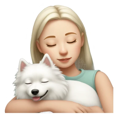 White spitz sleeping on girl's lap sticker