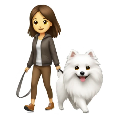 Japanese spitz dog walk with brown hair girl sticker