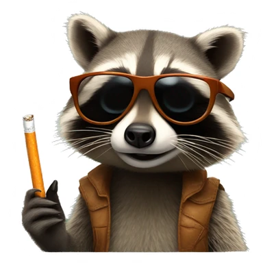Raccoon with sunglasses and cigarette sticker
