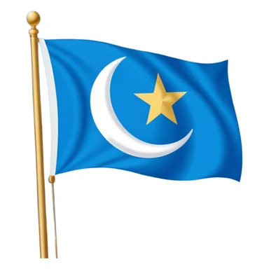 East Turkistan flag, bright sky-blue background, white crescent moon and five-pointed star in top-left corner, flat vector style, simple and clear design. sticker
