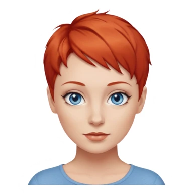27 year old white woman, red hair, pixie cut, blue eyes sticker