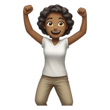 Girl is happy and exited hold her fists up at the chest line sticker