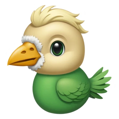 un oiseau classique de profil tout vert même sa tête  et un seul poil blond qui fait une petite bouclette sur le front avec le collier argenté avec des ronds attachés au collier est autour du coup de l’oiseau entre la tête et le corps sticker