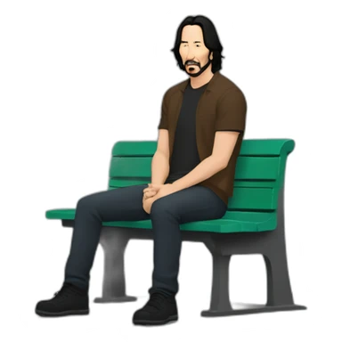 bench with keanu reeves sitting at left corner looking at the ground sadly sticker