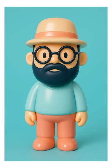 man with hat, beard, and glasses, vinyl figure style sticker