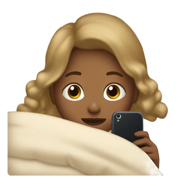 girl on her phone in a bed with a beige comforter  sticker