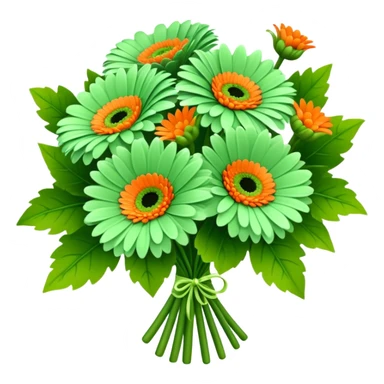 bouquet Soft Green Gerbera Daisy, luxuriant, leaf, bud, orange style sticker