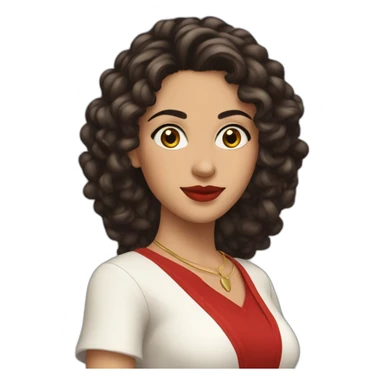 young moroccan woman with dark brown eyes, dark long curling hair, red lips, 2000's outfit sticker