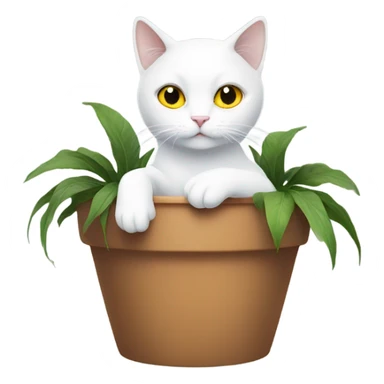 White cat with yellow eyes sitting in a plant pot sticker