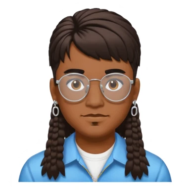 chico moreno con piercing en la ceja, pendientes, corte de pelo mullet y gafas estilo y2k sticker