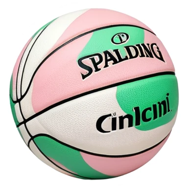 White NBA Spalding basketball with minimal pastel pink and green swirl accents sticker