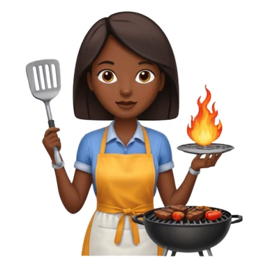 dark skin woman grilling bbq with grill and apron sticker