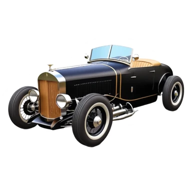 Batgirl’s black Bare bones (lowered cowl) drag racing modified (fenders removed) chopped streamlined sporty roadster that is a (stripped down) hot street rodded engine sports car 1932 Rolls Royce Woody futuristic  wide racing wheels that are held strong by advanced suspension and steering sticker