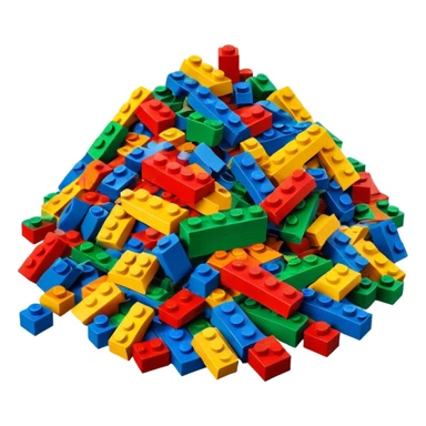 A photorealistic icon featuring a pile of colorful LEGO bricks scattered together in a messy heap. The design includes bright, detailed textures of the individual bricks, capturing the playful and creative essence of LEGO building. Transparent background, symbolizing LEGO construction. sticker