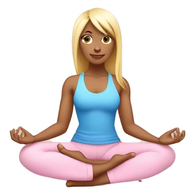 blonde with bangs and blue eyes yoga girl light pink clothes sitting on yoga mat sticker
