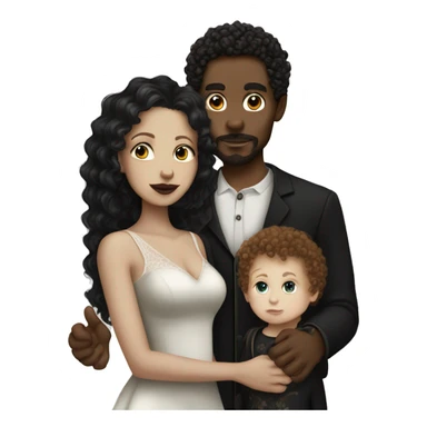 Gothic mixed wife white sking brown curly haired husband and a light skinned baby boy sticker