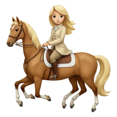 Tan girl with long blonde hair wearing a cream colored long sleeve shirt and riding pants on top of a brown horse with 4 legs sticker