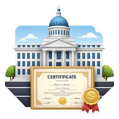 Government building with a certificate document in front sticker