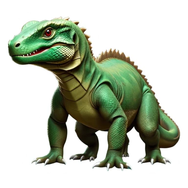 cinematic-komodo-dragon-realistic-full-body-standing-emoji,-massive-scaled-body-poised-with-quiet-power,-rough-textured-skin-dark-green-and-brown,-head-tilted-dramatically,-long-forked-tongue-flicking-out,-simplified-yet-realistic-focused-features,-highly-detailed,-glowing-with-an-almost-sarcastic-glow sticker