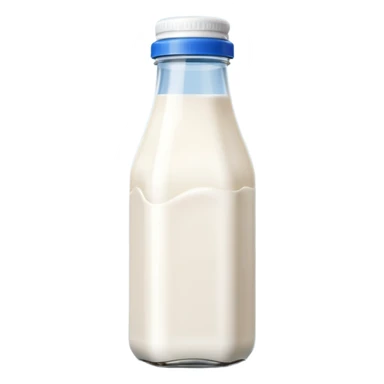 A 3D cartoon bottle of milk with white liquid, blue cap, clean reflections, Memoji-style. sticker