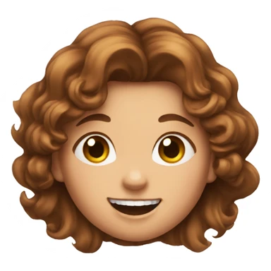 a girld with curled brown hair with a missing tooth sticker