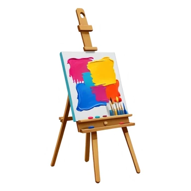 Painting on an easel, brush strokes, vibrant colors, abstract or classical style, textured effect, minimalistic, on a white background, no extra details, easel included. sticker