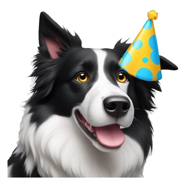 A black and white Border Collie with black spots wearing a party hat.   sticker