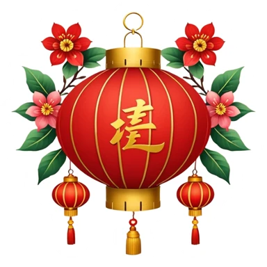 cute chinese red lantern with flowers sticker