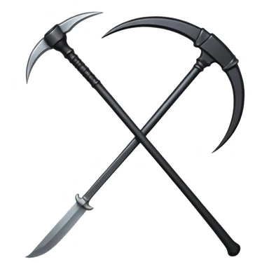 The scythe of the God of Death, a symbol of death, is long and straight, entirely in deep black. sticker