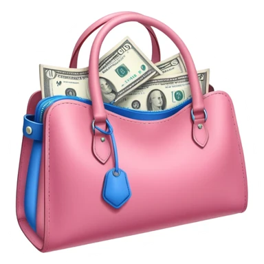 ultra realistic pink bag full of blue money bills sticker