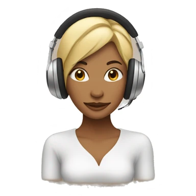 woman with headphones and music notes surrounding sticker
