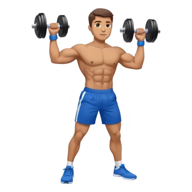 man with blue shorts doing side-lateral raise (T pose) with light dumbbells sticker