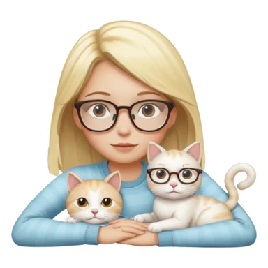A blond haired girl with glasses laying with her white cat with a few light brown spots sticker