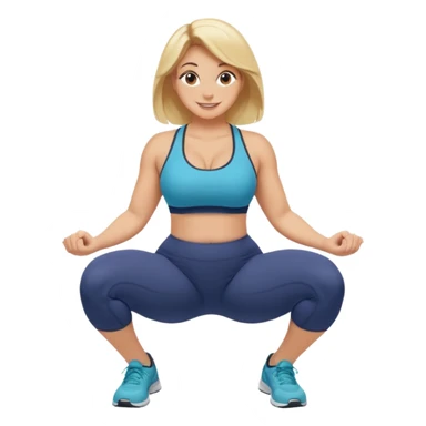 fullbody curvy blonde fitness trainer, back view, squatting on her feet, SFW, athletic, smiling, no explicit content sticker