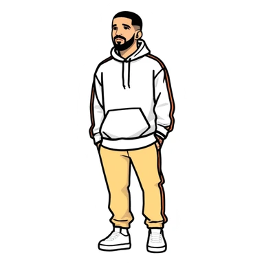 8k, 5000x5000px, 1.5wx1.5h, clean, smooth lines, no background. Canadian Celebrity, actor, rapper, digital illustration, full body view of 2020,  Drake sticker