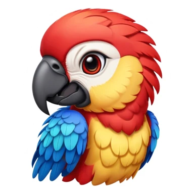 Cinematic Realistic Cute Macaw Portrait Emoji, Head tilted playfully and inquisitively, featuring a compact, lively build with intricately detailed, vivid scarlet and blue feathers and a charming, expressive face with round, sparkling eyes full of tropical wonder, rendered with realistic texture and vibrant natural hues, high shine, affectionate and spirited, styled with a touch of whimsical rainforest charm, soft glowing outline, capturing the essence of a mischievous yet lovable macaw that seems poised to flutter playfully into your arms! sticker