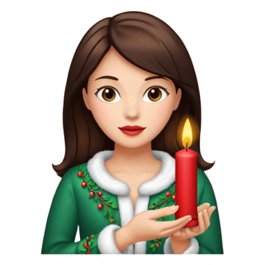 brunette woman holding christmass ornamented candle sticker