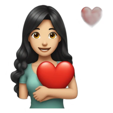  20 year old woman with long black hair hugging a red heart very happy sticker