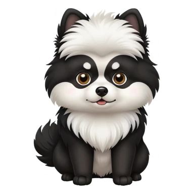 Black Pomeranian with a white face sticker