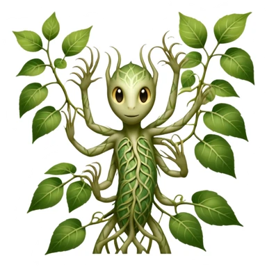 A slender creature with skin patterned like dappled sunlight through leaves, eyes, claws, possessing elongated arms that split into multiple vine-like appendages capable of rapid growth and contraction.

 sticker