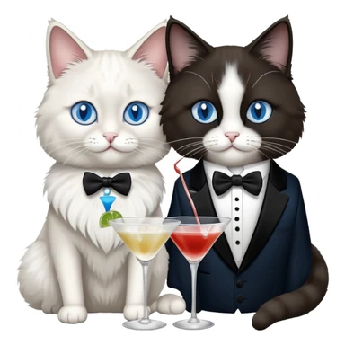 Ragdoll cat drinking martini at the bar with a tuxedo cat friend sticker