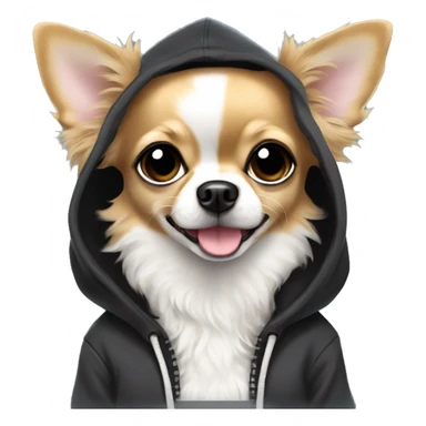 fluffy Chihuahua breed dog black with a white muzzle girl in a hoodie sticker