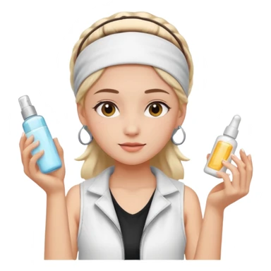 Clean girl aesthetic emoticons, apply skincare products, headband, glowing skin, white vest, soft lighting sticker