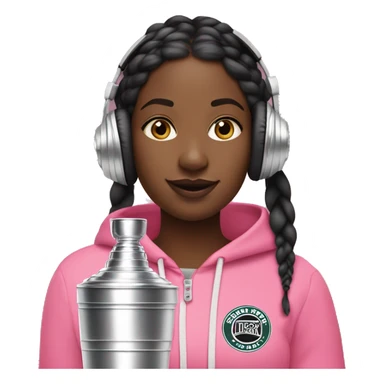 Black girl with boho braids wearing beats headphones while drinking out of pink stanley cup sticker