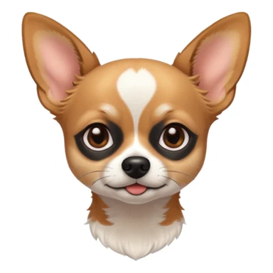 Chihuahua with white black fur on the forehead and a brown snout with a black nose sticker
