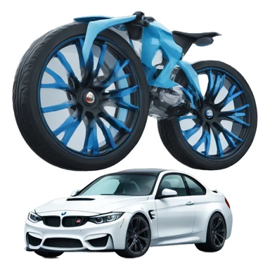 mineral white m3 with black wheels and blue calipers driving in the rain sticker