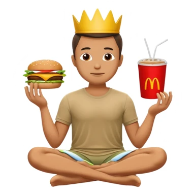 man in lotus pose eating McDonalds burger and fries sticker